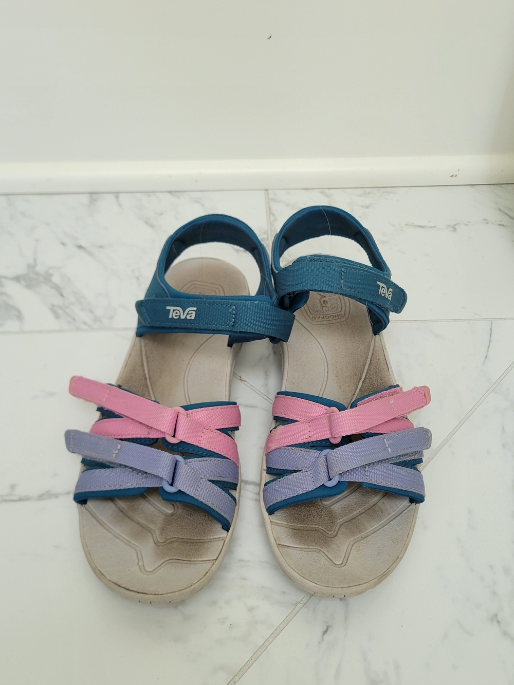 Teva Kids Teal Sandals with Pink and Lavender Straps Size 4